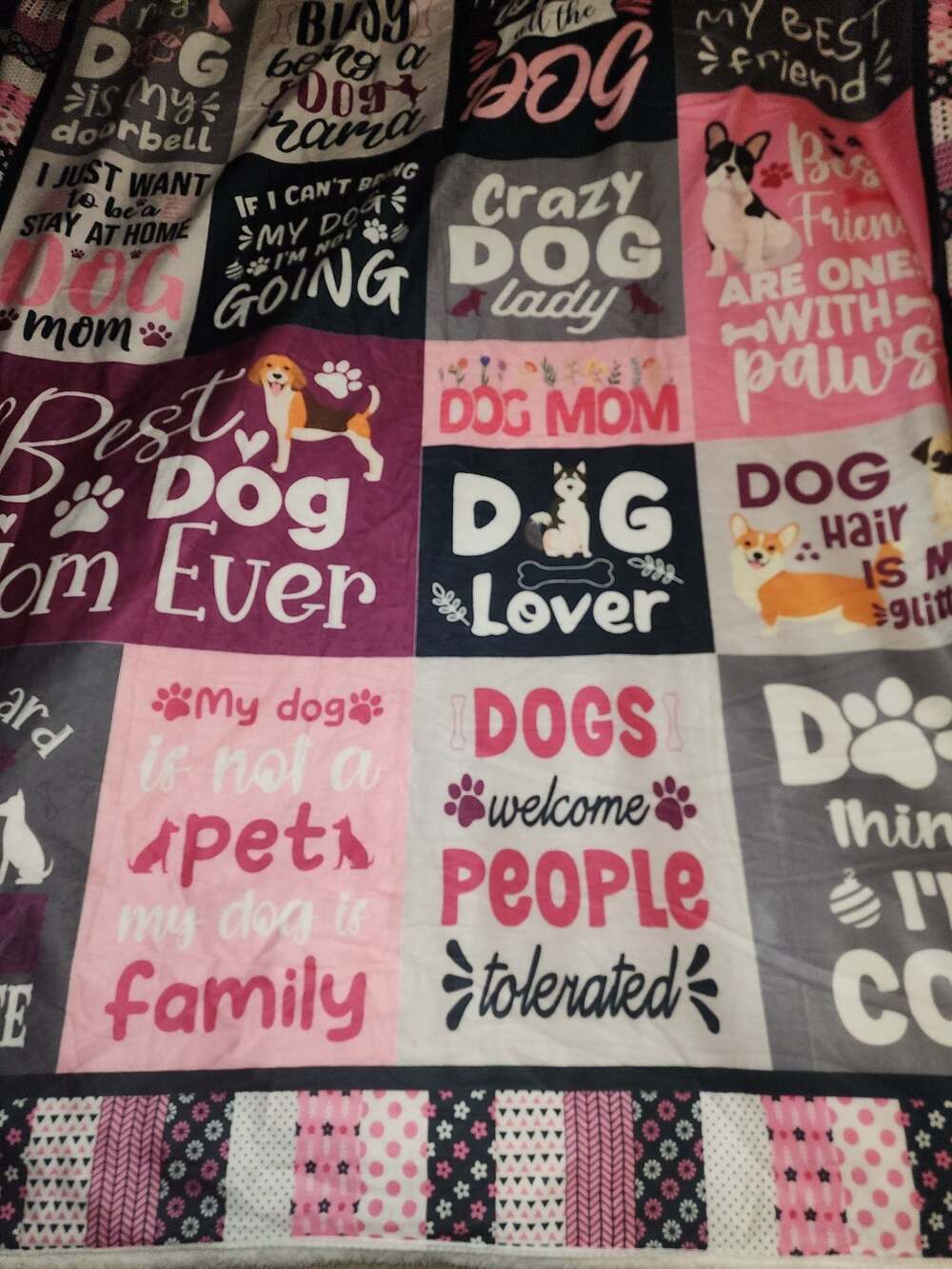 Soft Flannel Dog Mom Throw Blanket with Inspirational Quotes for Dog Lovers, 60"